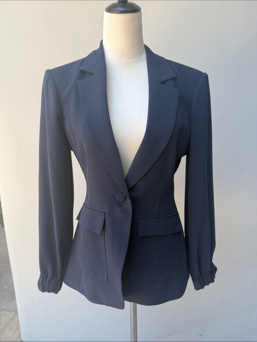 CINQ A SEPT Tabitha Crepe Navy Blue Suit Single Button Jacket Blazer Size 6